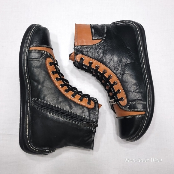 PHANY Genuine Leather Hightop Laceup Sneakers Tan & Black US6 - Picture 2 of 5